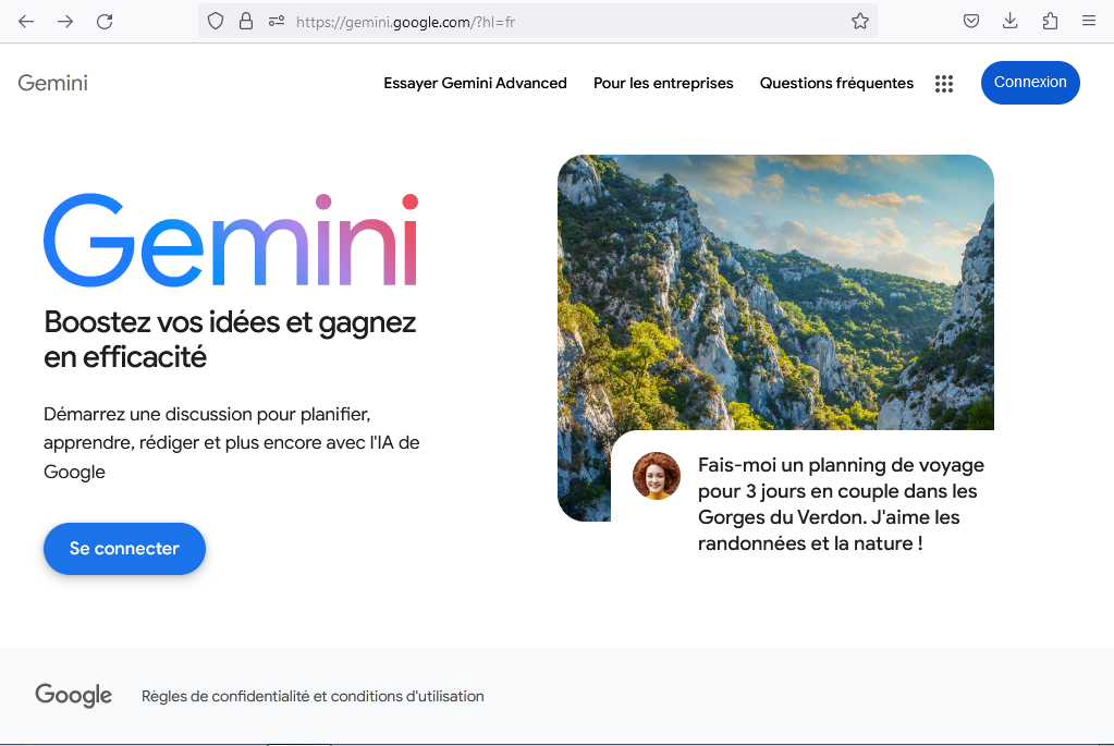 Capture d’écran d’accueil de l'ia de Google-Gemini